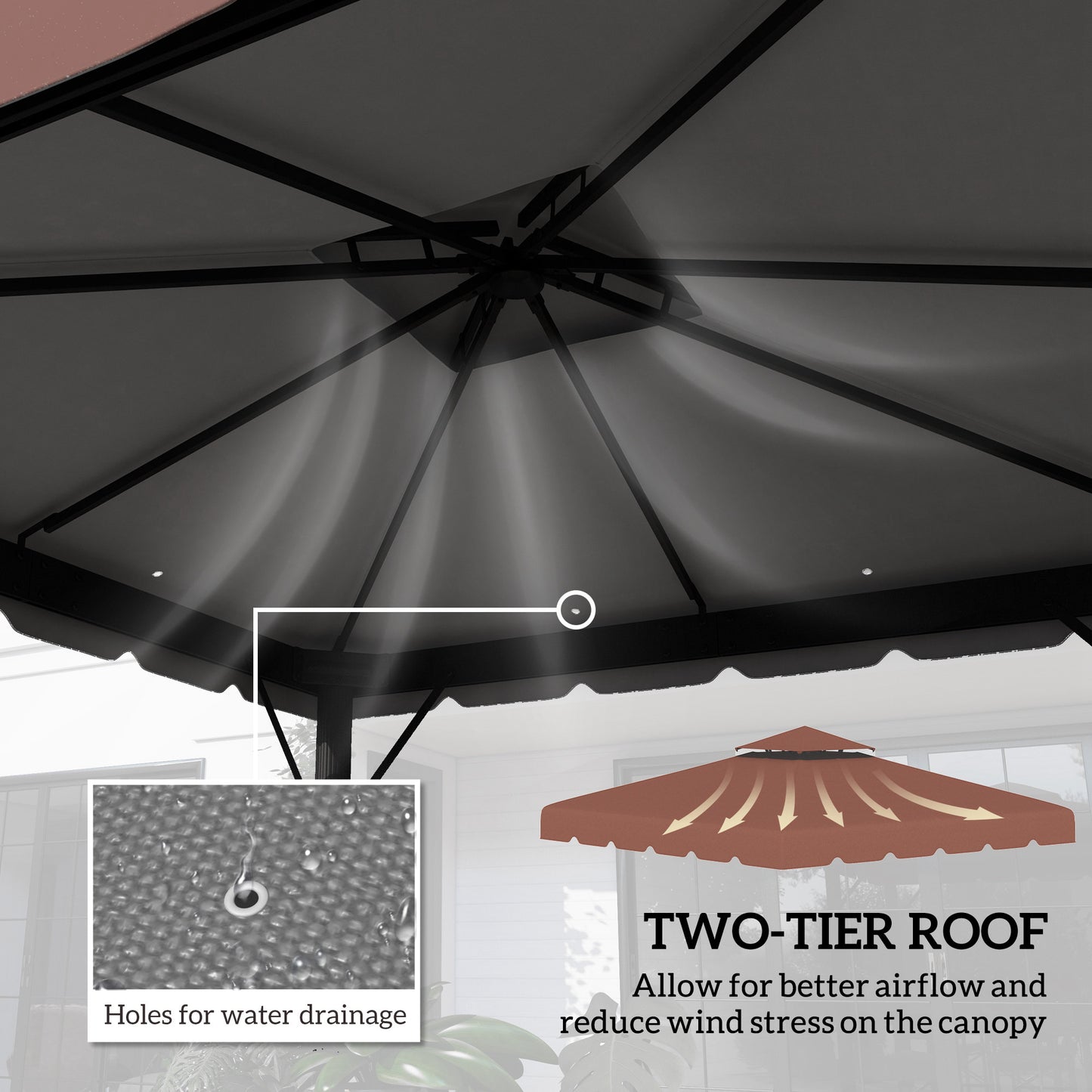 10' x 10' Gazebo Replacement Canopy, Gazebo Top Cover with Double Vented Roof for Garden Patio Outdoor TOP ONLY, Coffee