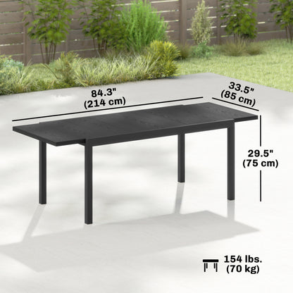 Expandable Patio Dining Table for 8-10 People, 60.6"/84.3" Aluminum Outdoor Dining Table with Adjustable Foot Pads