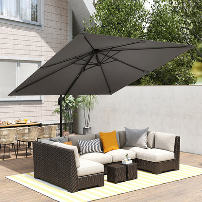 10 FT Cantilever Patio Umbrella, Square Patio Umbrella with Crank Handle, Cross Base and Tilt, 360° Rotation