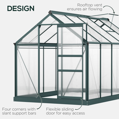6' x 10' x 6.6' Polycarbonate Greenhouse, Walk-In Green House Kit Garden, Plants Grow, Galvanized Sheet Aluminum Frame with Rain Gutter, Vents and Sliding Door, Green