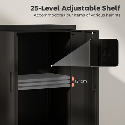 Lateral Filing Cabinet, Metal Storage Cabinet, Garage Cabinet with Double Locks, Adjustable Shelf and File Drawer, Black