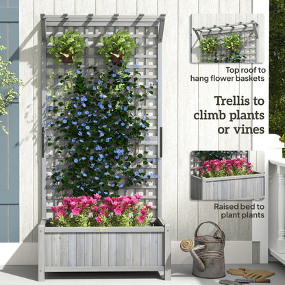 Wood Planter with Trellis for Vine Climbing, Raised Garden Bed, Privacy Screen for Backyard, Patio, Deck, Dark Grey
