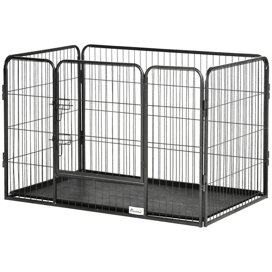 4 Panels Dog Playpen, Heavy Duty Dog Fence, 28" H Portable Pet Playpen with Door Double Locking Latches, Tray, Grey