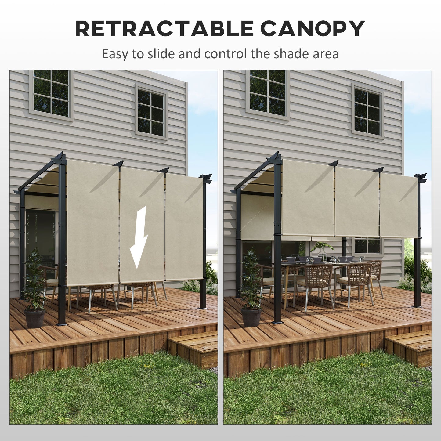 10' x 10' Metal Pergola, Outdoor Pergola with Retractable Canopy, for Garden, Patio, Backyard, Deck