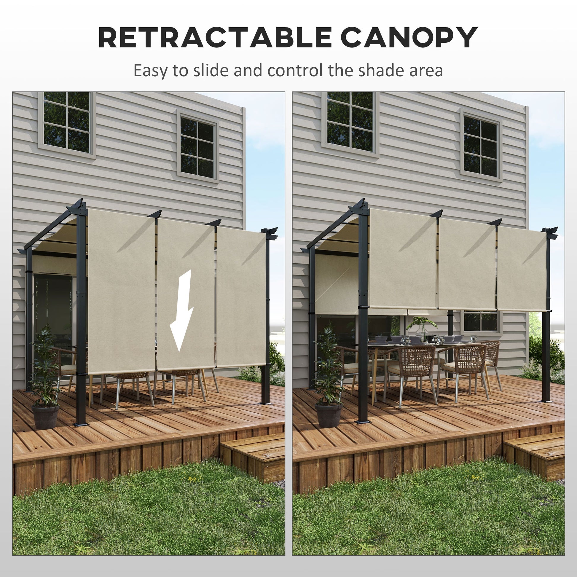 10' x 10' Metal Pergola, Outdoor Pergola with Retractable Canopy, for Garden, Patio, Backyard, Deck