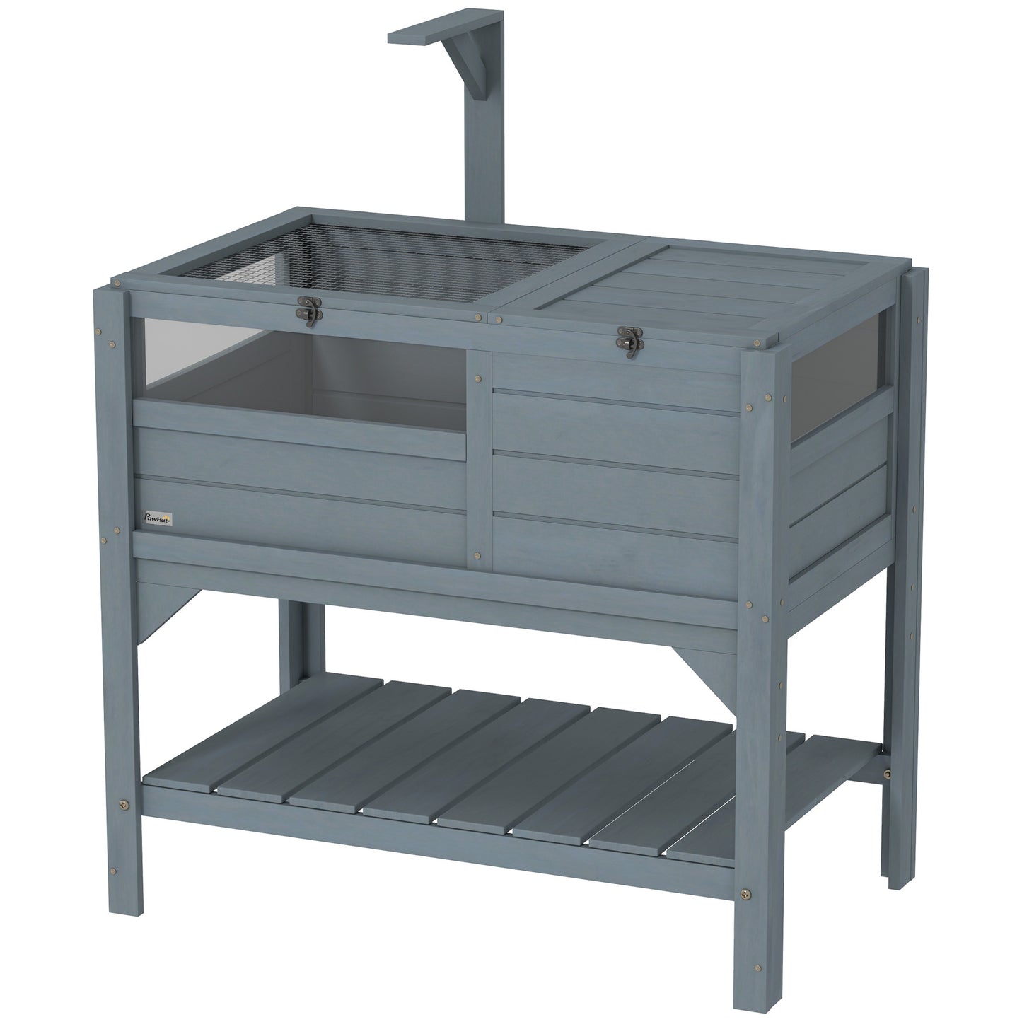 Wooden Tortoise House Habitat with Shelf, Light Support Frame, Tray for Indoor Use, 33" L x 20" W x 41" H