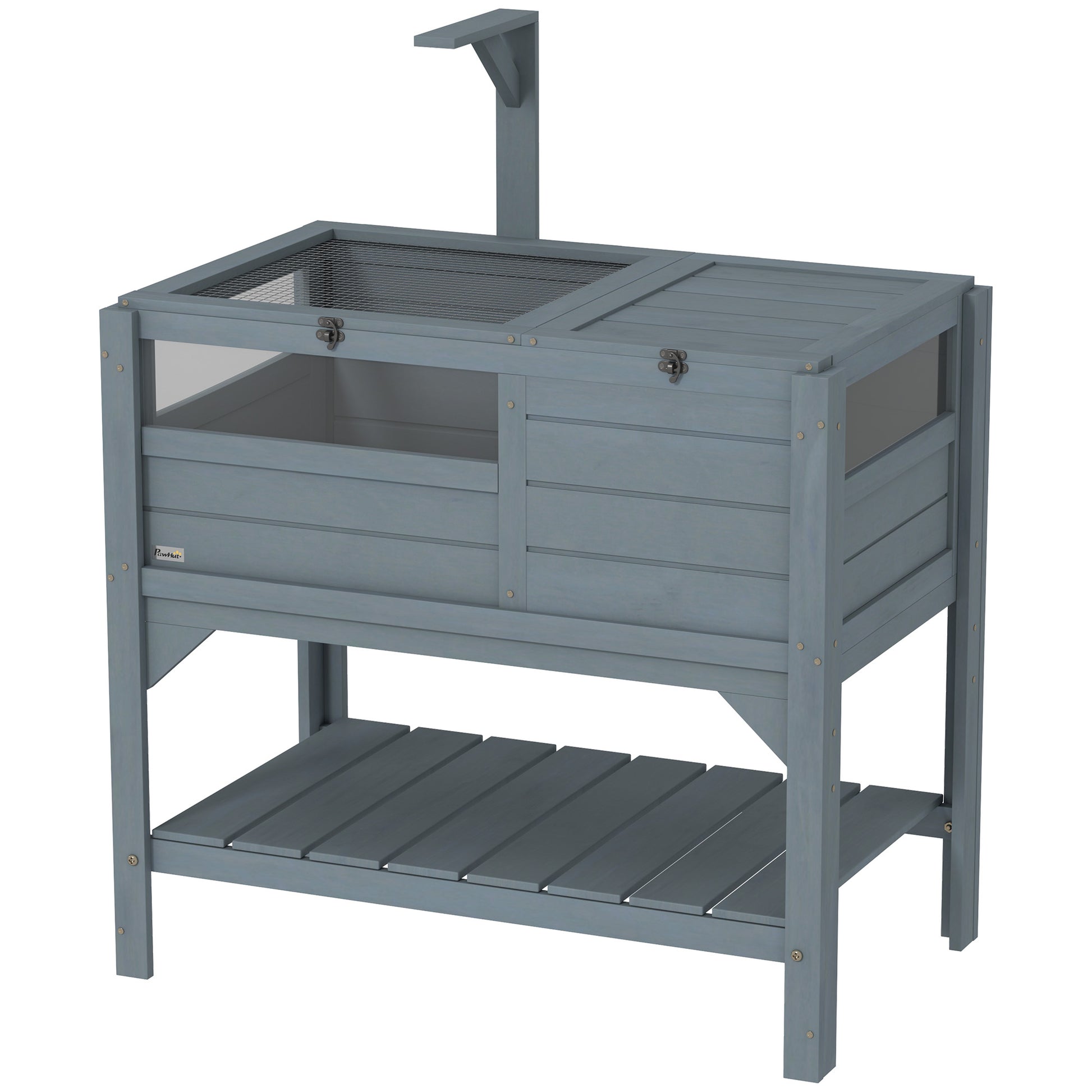 Wooden Tortoise House Habitat with Shelf, Light Support Frame, Tray for Indoor Use, 33" L x 20" W x 41" H