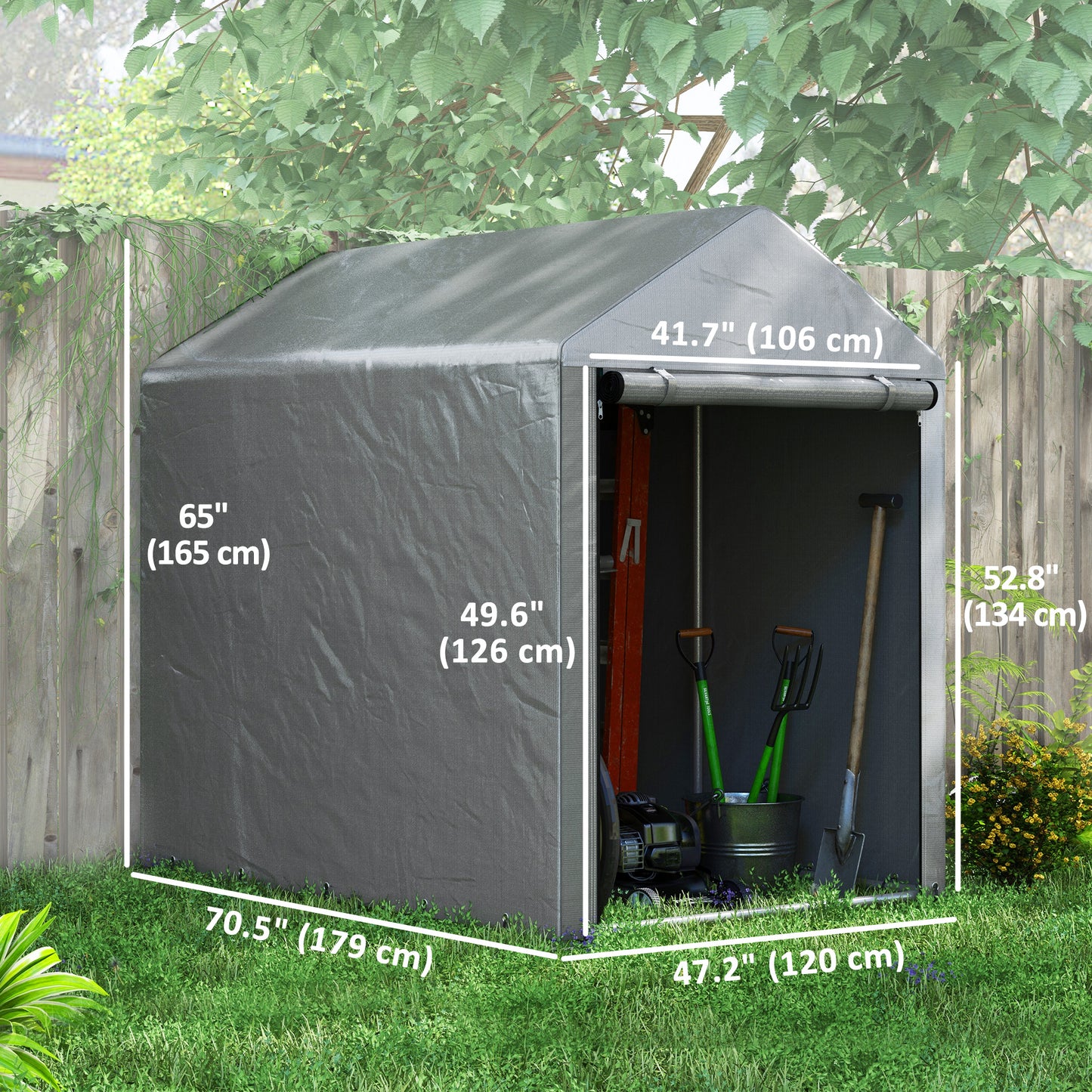 4 x 6ft Outdoor Storage Shed Tent, Portable Shed with Roll-up Door for Motorcycle, Bike, Garden Tools