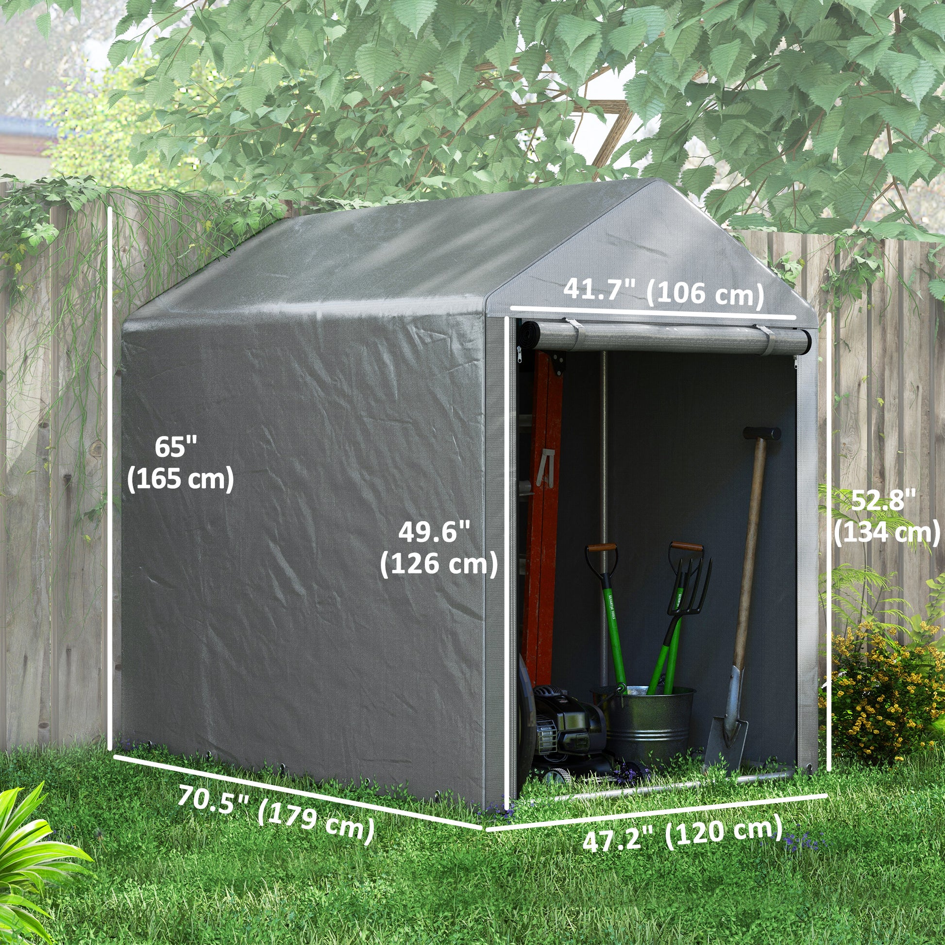 4 x 6ft Outdoor Storage Shed Tent, Portable Shed with Roll-up Door for Motorcycle, Bike, Garden Tools