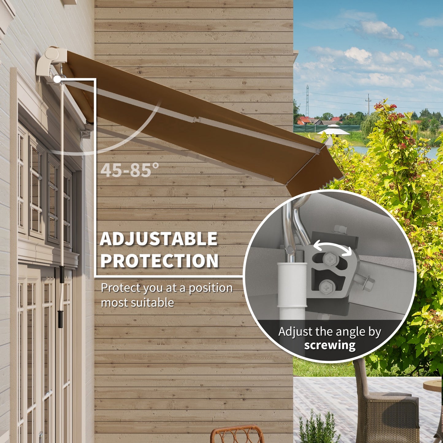 10' x 8' Manual Retractable Awning, Sun Shade Shelter Canopy, with Aluminum Frame and UV Protection for Patio Deck Yard Window Door, Coffee