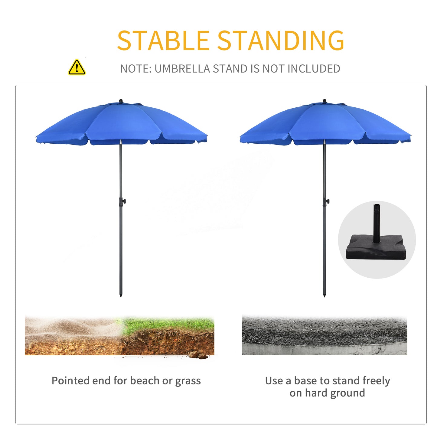 6ft Beach Umbrella, Outdoor Sun Shade Parasol with Push Button Tilt, Ruffled UV50+ Vented Canopy, Blue