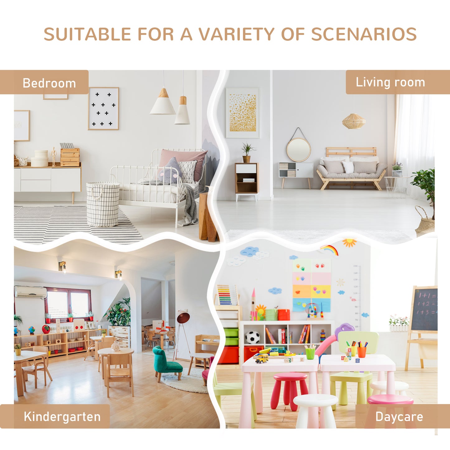Qaba 4-Piece Set Kids Wood Table Chair Bench with Storage Function Easy to Clean Gift for Girls Boys Toddlers Age 3 Years up Natural and White