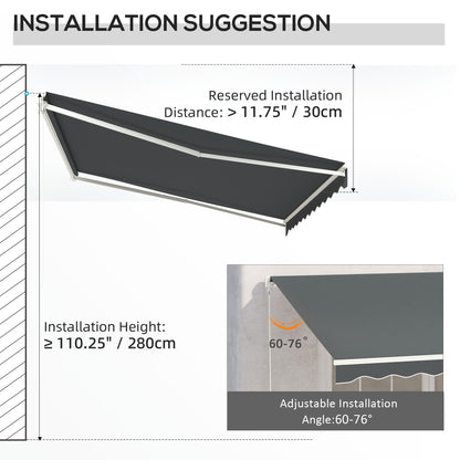 13' x 10' Electric Awning, Retractable Awning Sun Shade Shelter with Remote Controller, Manual Crank Handle and Aluminum Frame, for Deck, Balcony, Yard, Grey