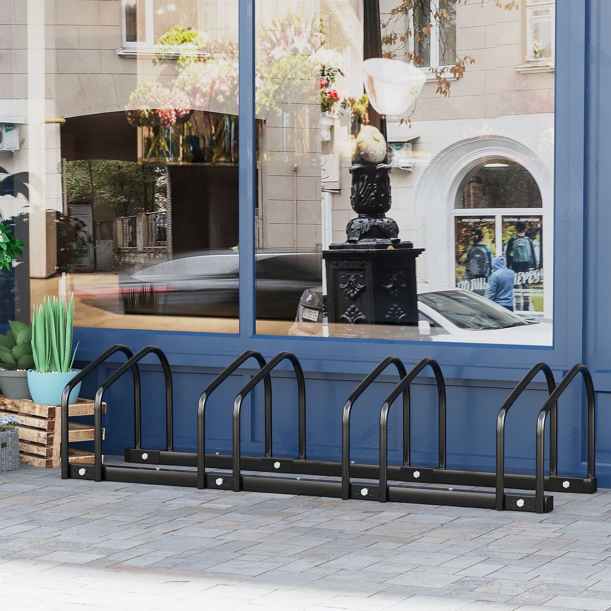 Soozier 4-Bike Bicycle Floor Parking Rack Cycling Storage Stand Garage Organizer for Indoor and Outdoor Use Black