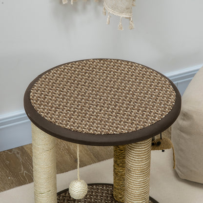 17" Cat Tree, Kitty Activity Centre with Hanging Toys, Cat Tower with Jute, Sisal, Seagrass Scratching Post, Brown