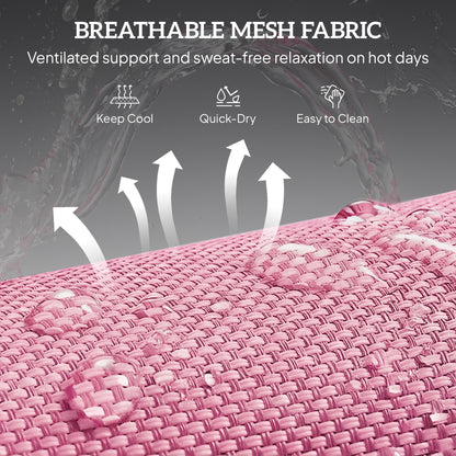 Outdoor Lounge Chair, Portable Reclining Seat, Folding Chaise Lounge, Tanning Chair Bed with Pillow, Pink