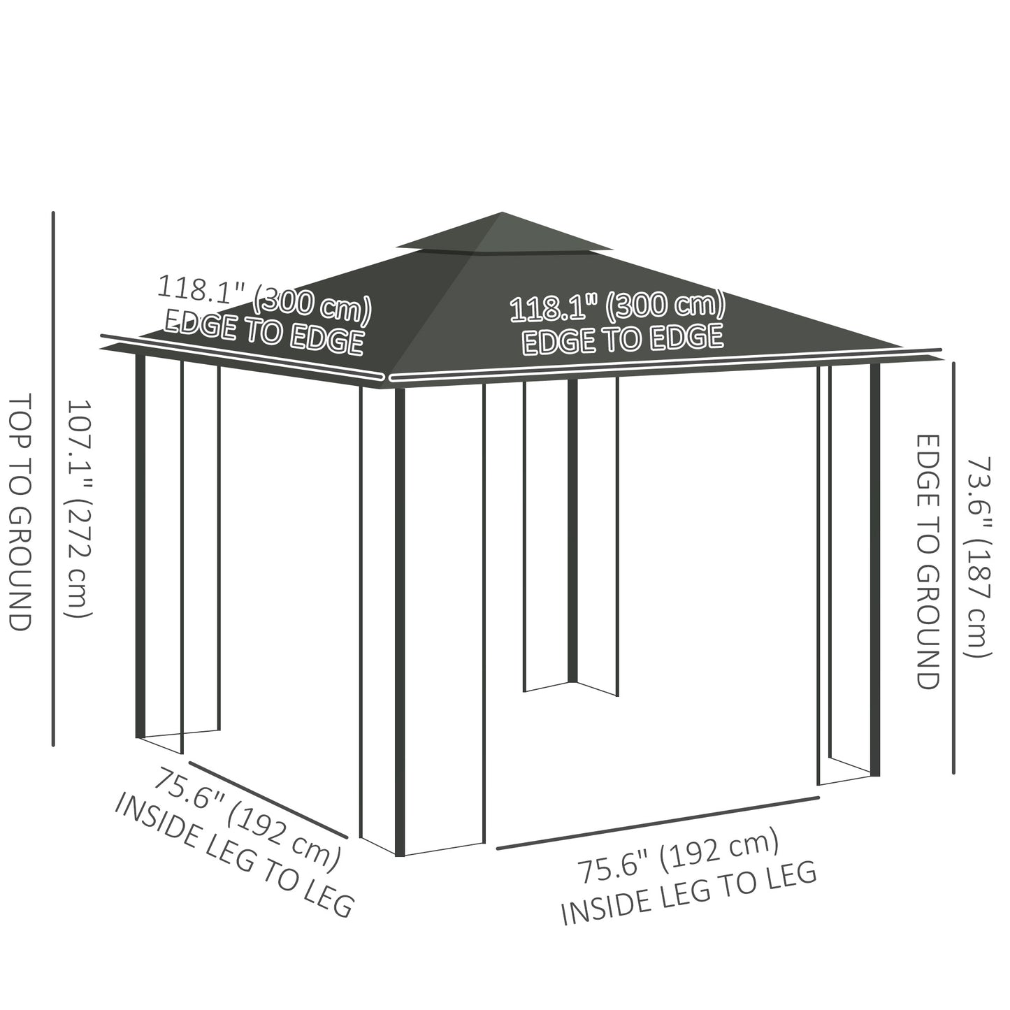 10'x10' Soft-top Steel Patio Gazebo Outdoor Sun Shelter with 2-Tier Polyester Roof, Curtain Sidewalls, Light Grey