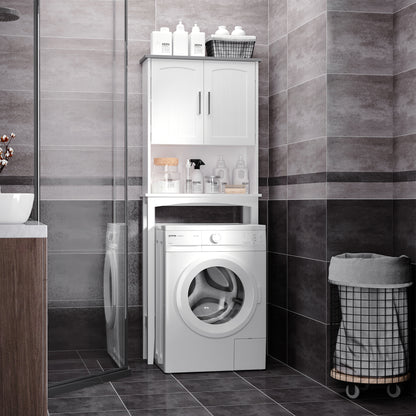 Modern Over The Toilet Storage Cabinet, Double Door Over Toilet Bathroom Organizer with Adjustable Shelf and Open Shelf, Space Saver, White