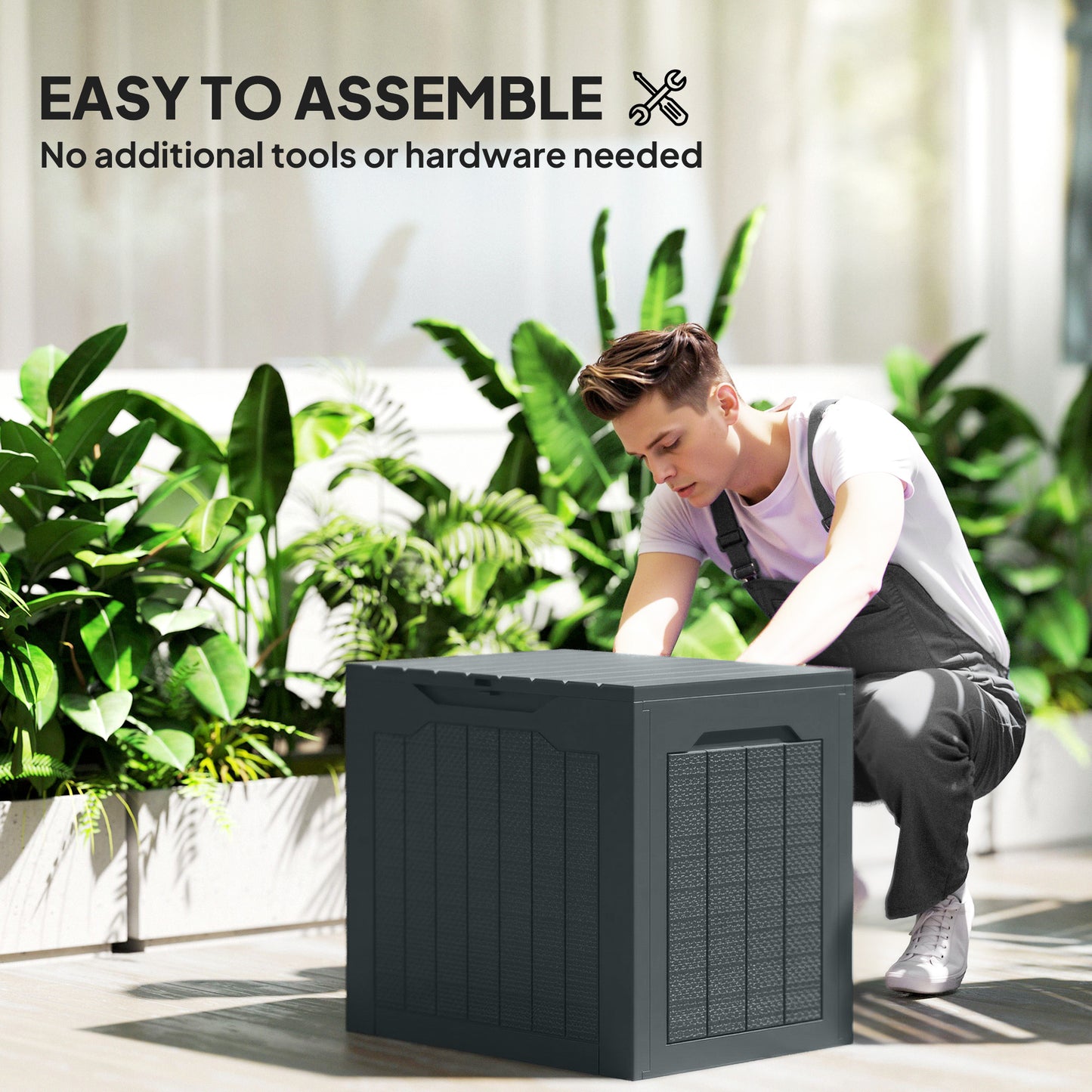 28 Gallon Deck Box, Resin Outdoor Storage Box with Handles, Waterproof and UV Resistant Storage Container