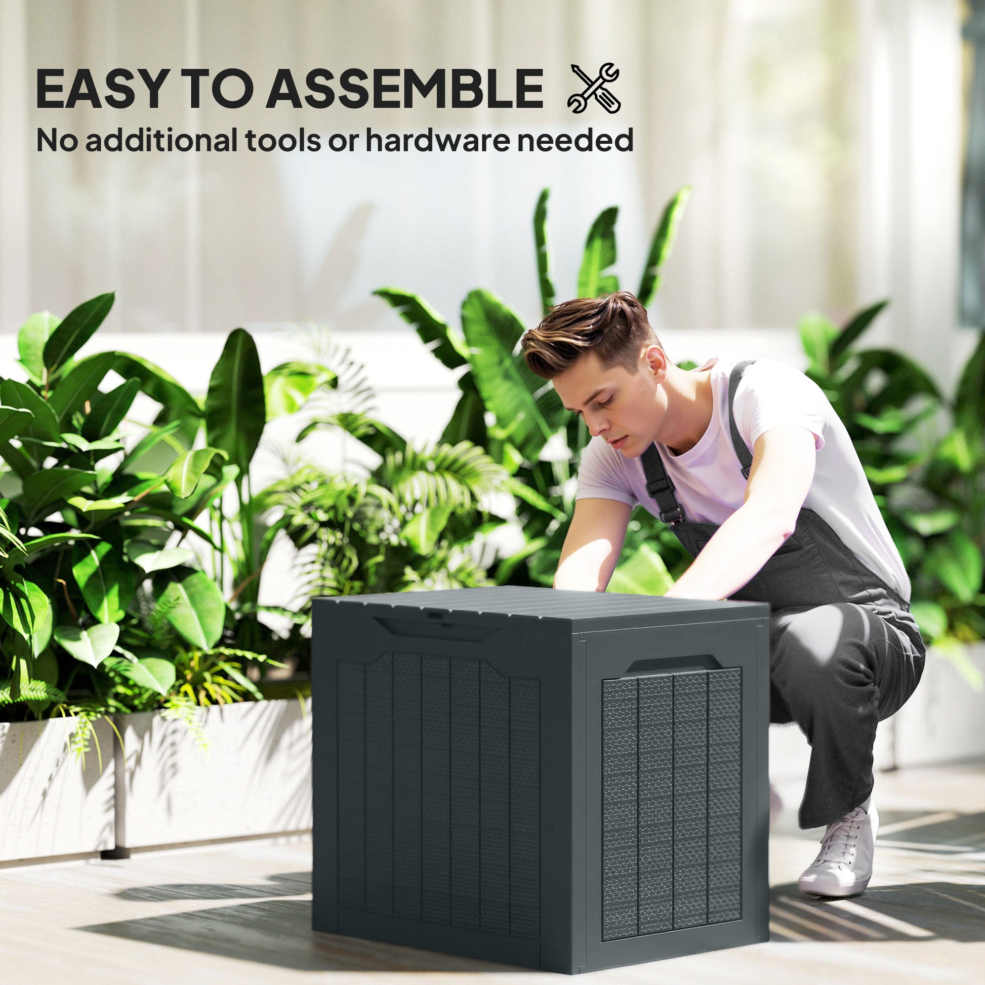28 Gallon Deck Box, Resin Outdoor Storage Box with Handles, Waterproof and UV Resistant Storage Container