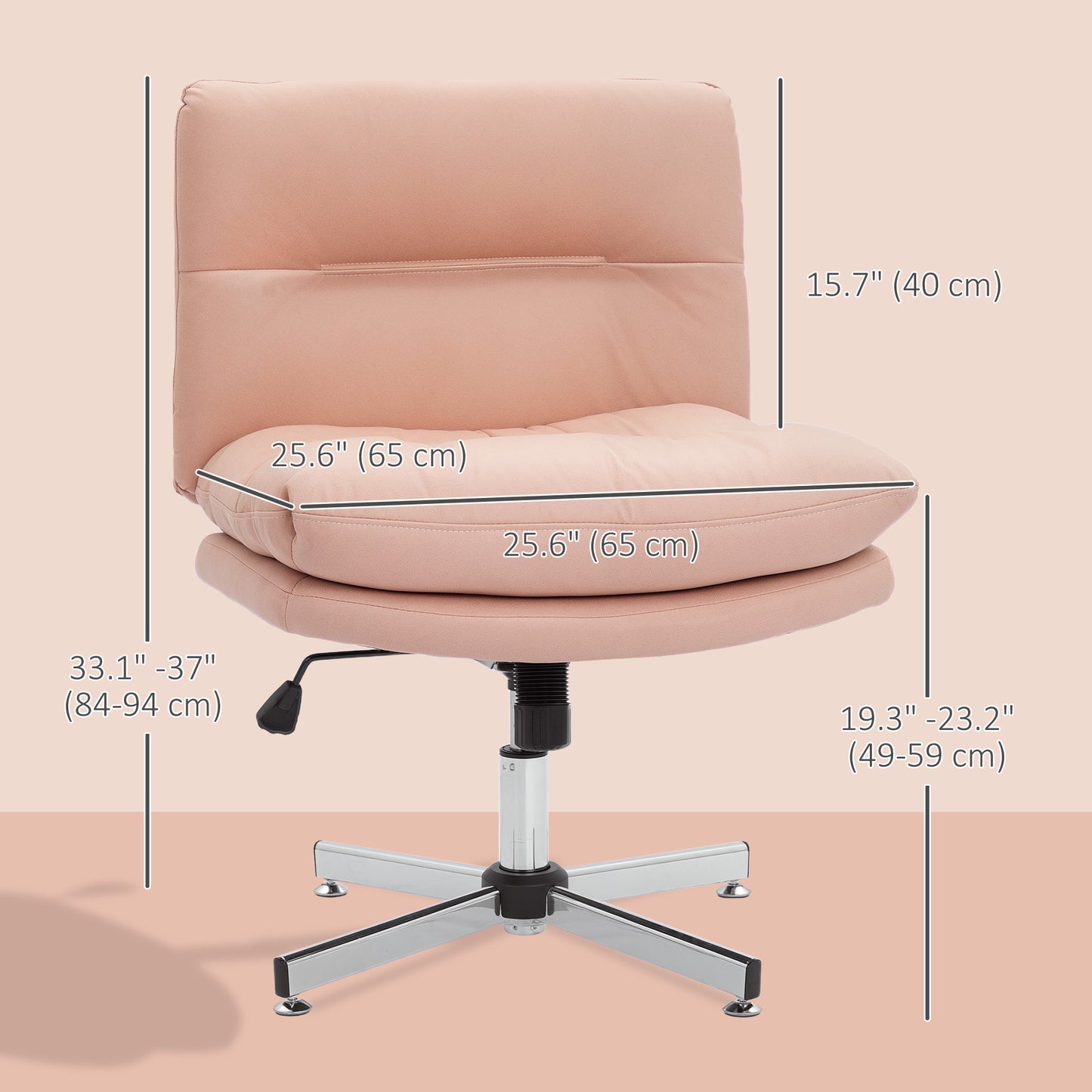 Armless Office Chair, Criss Cross Chair with Adjustable Height & Tilt Function for Home Office, Study, Pink