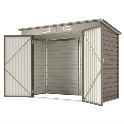 8 x 4FT Galvanized Garden Storage Shed, Metal Outdoor Shed with Double Doors and 2 Vents, Light Grey