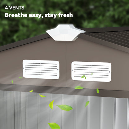 7' x 4' x 6' Garden Storage Shed Outdoor Patio Metal Tool Storage House w/ Foundation Kit and Double Doors Brown