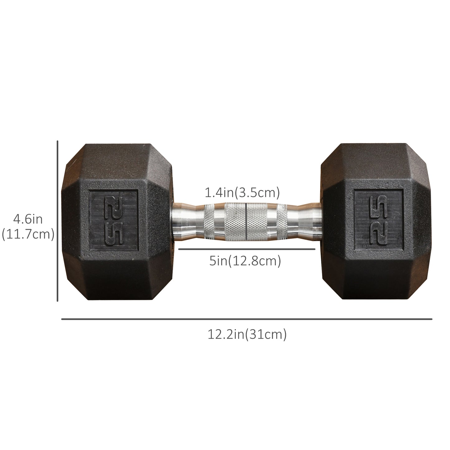 Soozier 2 x 25lbs Rubber Dumbbells Weight Set, Dumbbell Hand Weight for Body Fitness Training for Home Office Gym, Black