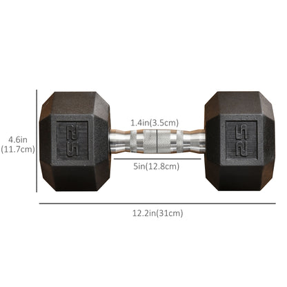 Soozier 2 x 25lbs Rubber Dumbbells Weight Set, Dumbbell Hand Weight for Body Fitness Training for Home Office Gym, Black