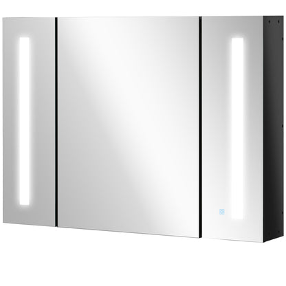 LED Medicine Cabinet with Mirror, Wall Mounted Bathroom Mirror Cabinet with Adjustable Shelves, High Gloss Black