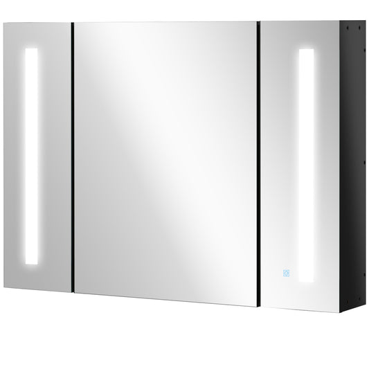 LED Medicine Cabinet with Mirror, Wall Mounted Bathroom Mirror Cabinet with Adjustable Shelves, High Gloss Black