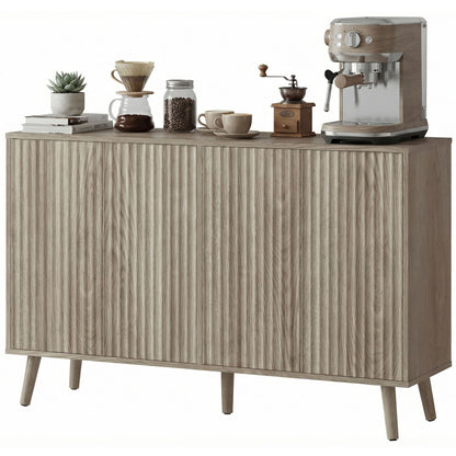Buffet Cabinet with Storage, Modern Fluted Sideboard with Adjustable Shelves for Dining Room Living Room, Light Grey