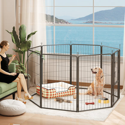 39" Dog Playpen Indoor Outdoor, Portable Foldable 8 Panels Pet Playpen with Door & Strap for Large Dogs