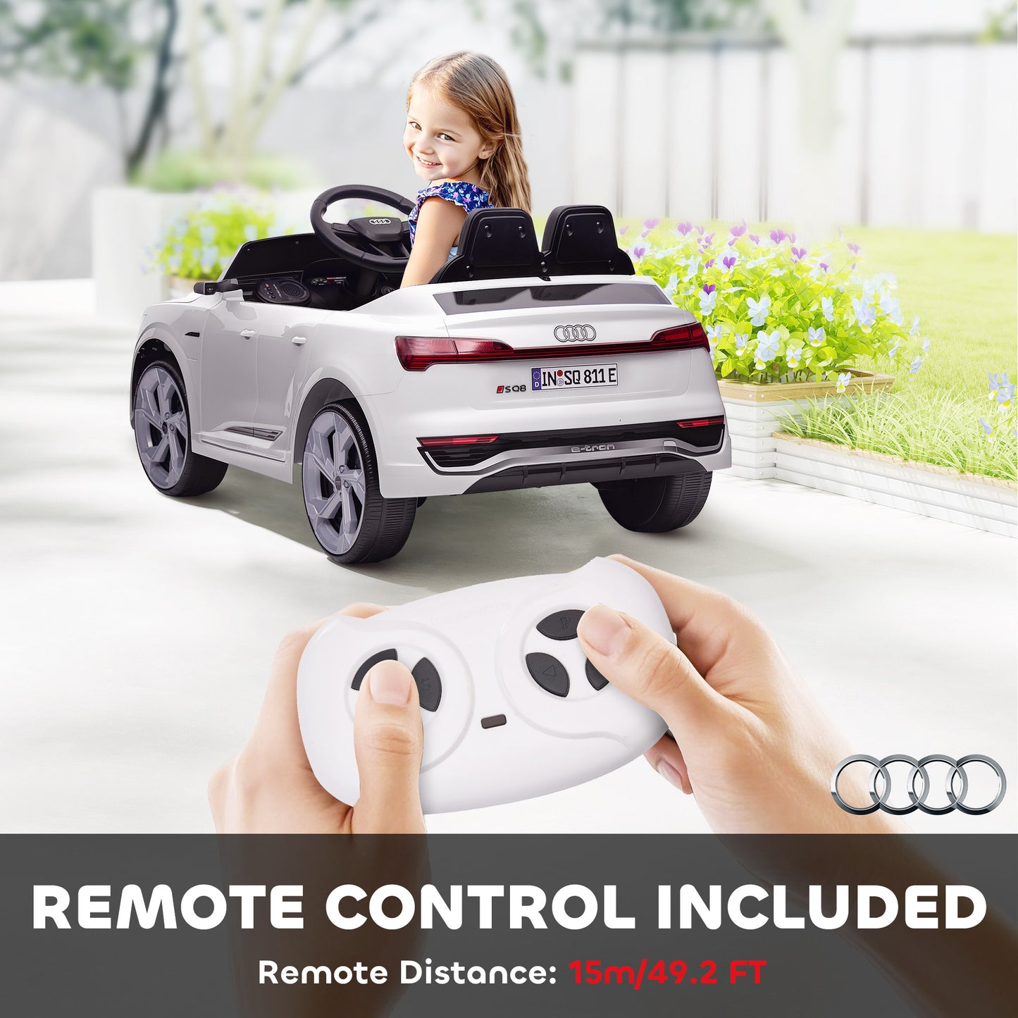 Qaba 12V Battery Powered Kids Electric Car, Audi Q8 etron Sportback Licensed Ride on Car w/ Remote Control, White