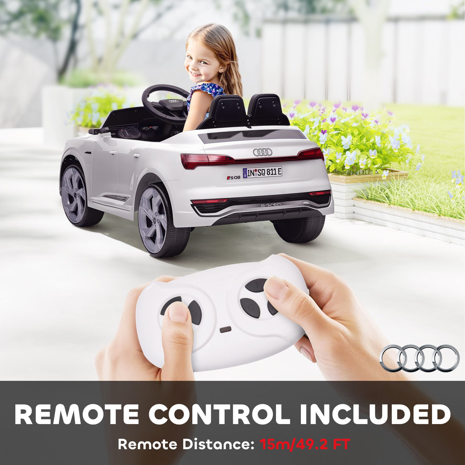 Qaba 12V Battery Powered Kids Electric Car, Audi Q8 etron Sportback Licensed Ride on Car w/ Remote Control, White