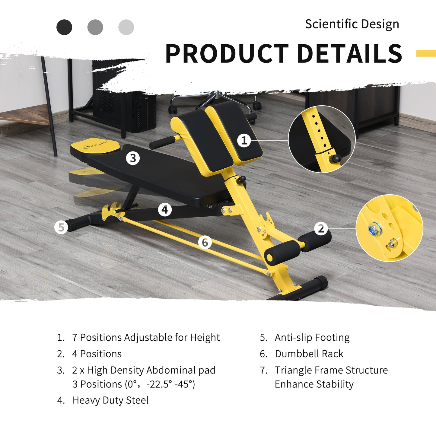 Soozier Adjustable Weight Bench Roman Chair Exercise Training Multi-Functional Hyper Extension Bench Dumbbell Bench Ab Sit up Decline Flat Black and Yellow