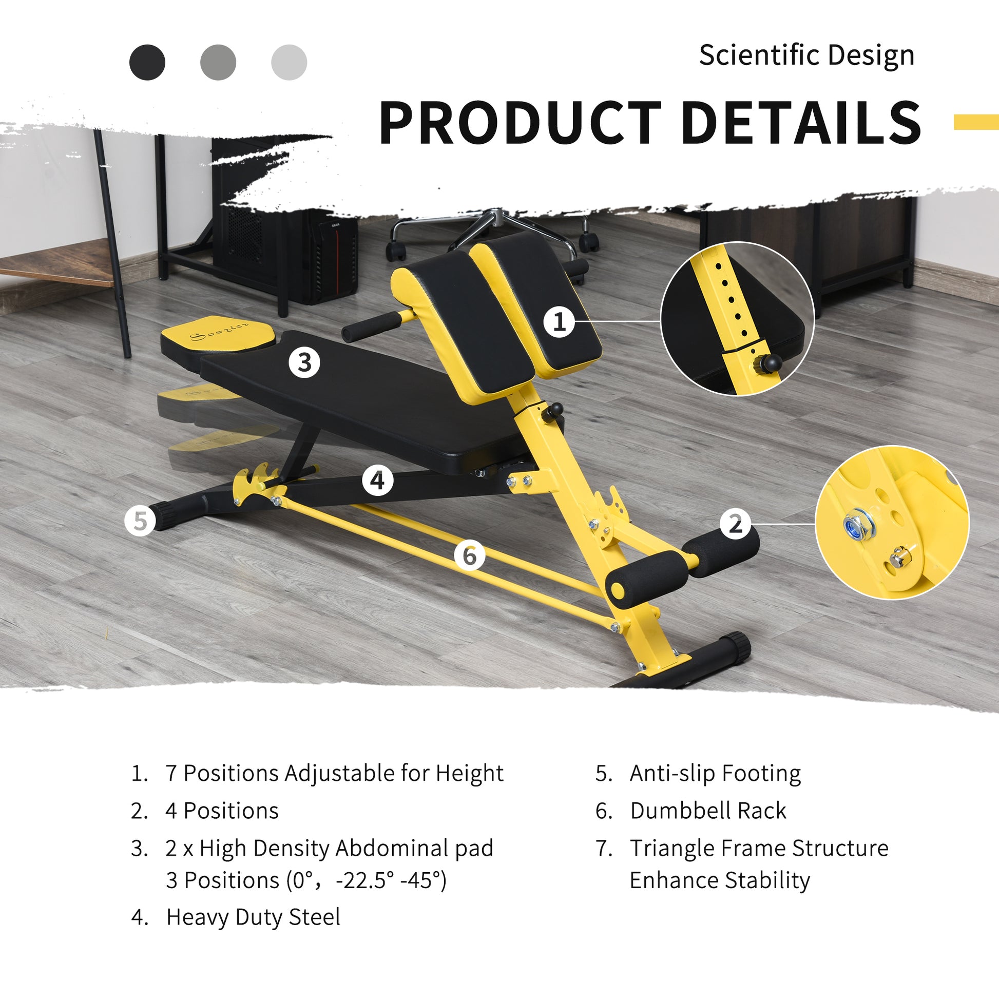 Soozier Adjustable Weight Bench Roman Chair Exercise Training Multi-Functional Hyper Extension Bench Dumbbell Bench Ab Sit up Decline Flat Black and Yellow