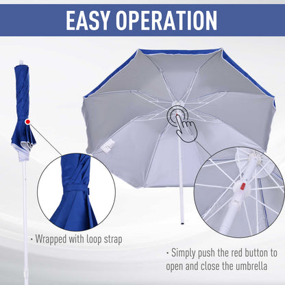 6.7ft Beach Umbrella with Push Button Tilt, Ruffled Outdoor Umbrella with Carry Bag and 8 Ribs, Blue