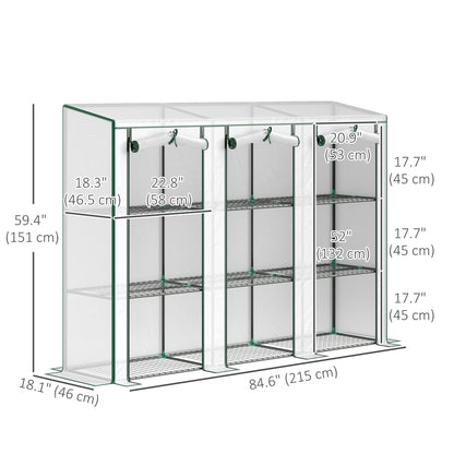 Lean-to Greenhouse with 3 Tier Shelves, Mini Greenhouse with 3 Roll-Up Doors for Indoor Outdoor, White