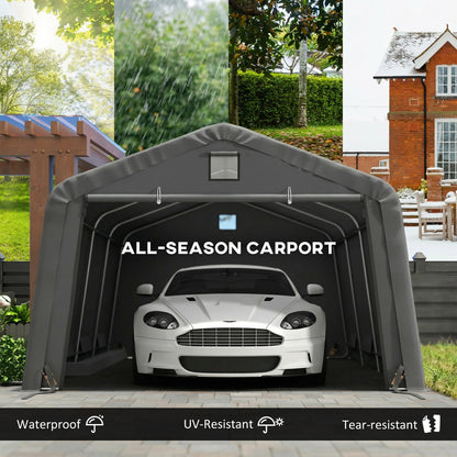 12' x 20' Portable Garage, Heavy Duty Carport Canopy with Ventilation Windows and Large Roll-up Door, Dark Grey
