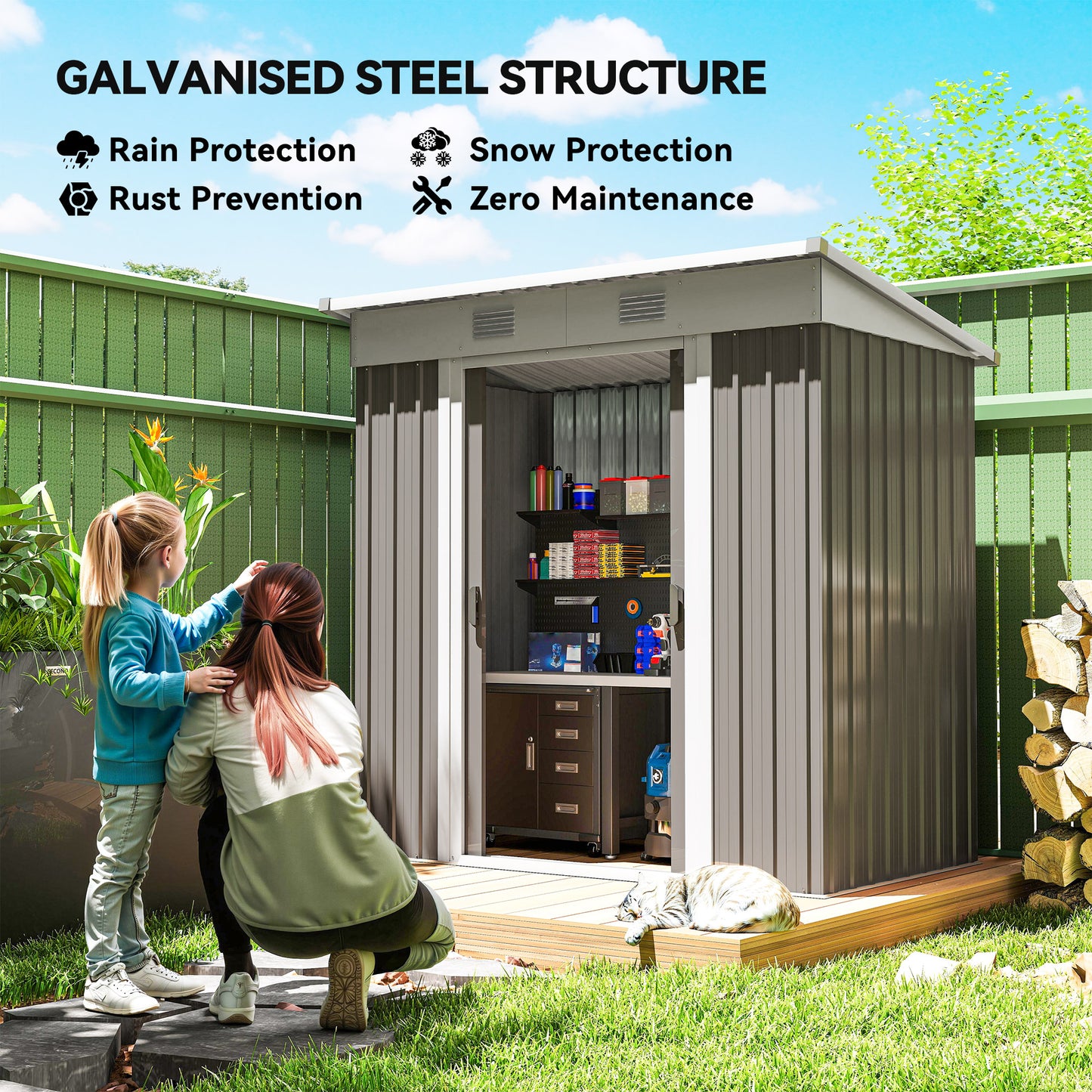 6' x 4' Outdoor Storage Shed, Metal Garden Tool Storage House Organizer with Lockable Sliding Doors and Vents for Backyard Patio Lawn, Light Grey