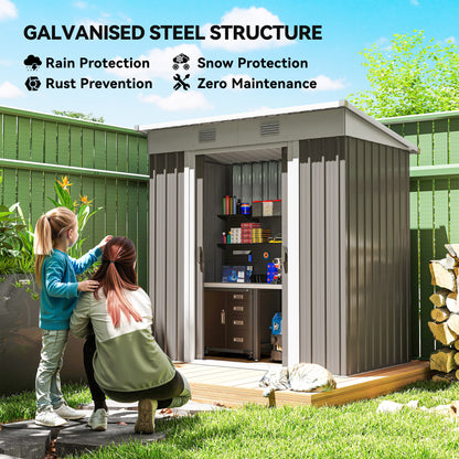 6' x 4' Outdoor Storage Shed, Metal Garden Tool Storage House Organizer with Lockable Sliding Doors and Vents for Backyard Patio Lawn, Light Grey