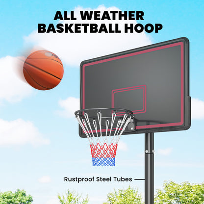Soozier Portable Basketball Hoop Outdoor, 4.4-10ft Adjustable Height Basketball Goal with Wheels, Fillable Base and Sandbag