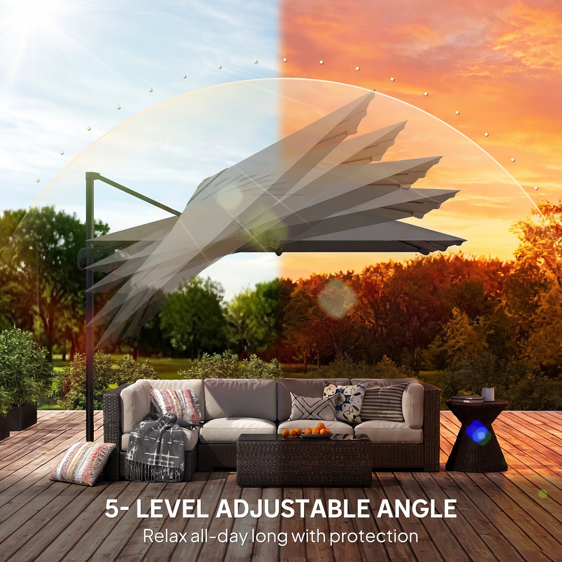 10 FT Cantilever Patio Umbrella, Square Patio Umbrella with Crank Handle, Cross Base and Tilt, 360° Rotation