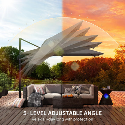10 FT Cantilever Patio Umbrella, Square Patio Umbrella with Crank Handle, Cross Base and Tilt, 360° Rotation