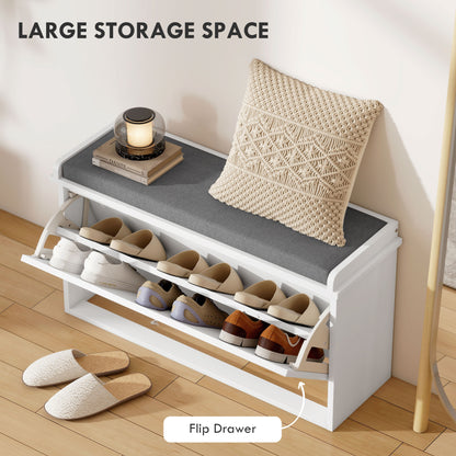 Shoe Storage with Seat, Upholstered Hallway Bench, Shoe Bench with Flip Drawer, Adjustable Shelf for 6-8 Pairs of Shoes