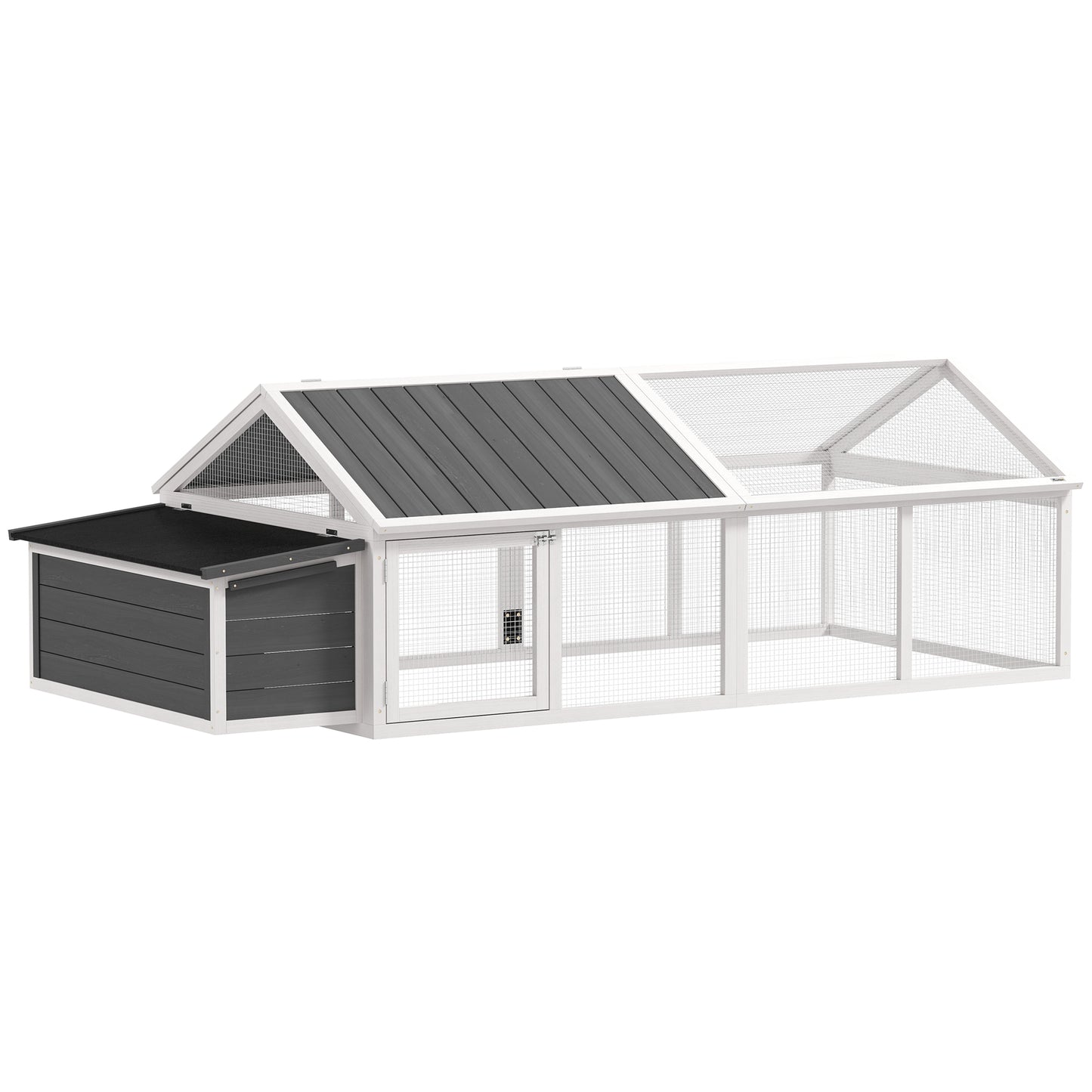95"L Chicken Run Large Chicken Coop with Nesting Box Wooden Roof Side Door for Outdoor 4–8 Chickens