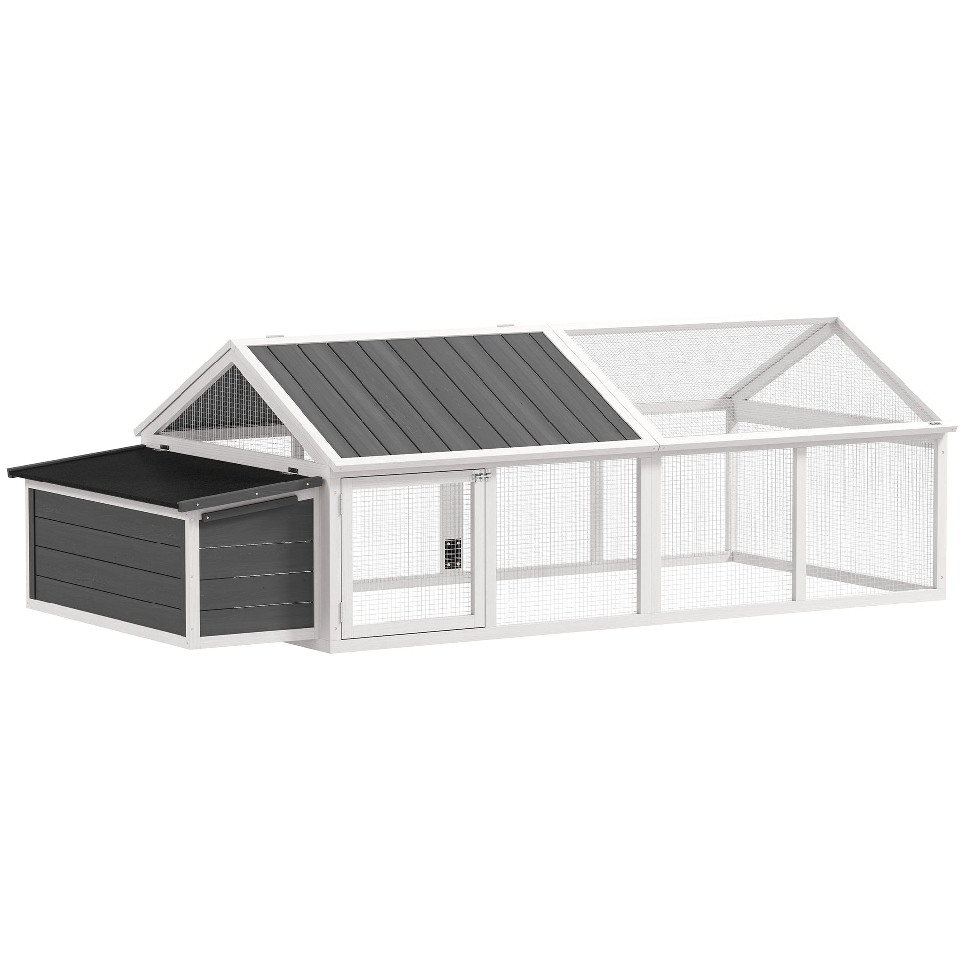95"L Chicken Run Large Chicken Coop with Nesting Box Wooden Roof Side Door for Outdoor 4–8 Chickens