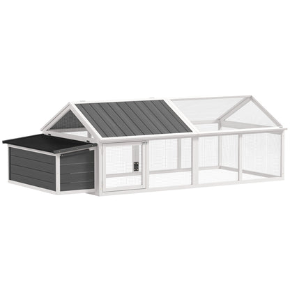 95"L Chicken Run Large Chicken Coop with Nesting Box Wooden Roof Side Door for Outdoor 4–8 Chickens