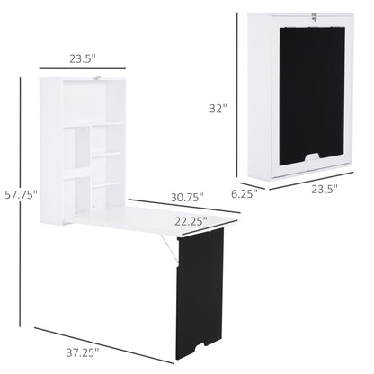 Wall Mounted Table Fold Out Convertible Desk, Multi-Functional Space Saving Computer Desk with Writing Floating Board for Students, White and Black